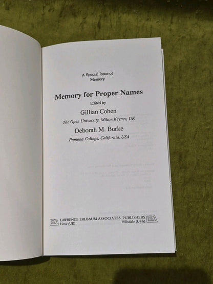Memory for Proper Names: Memory special issue, hardback4