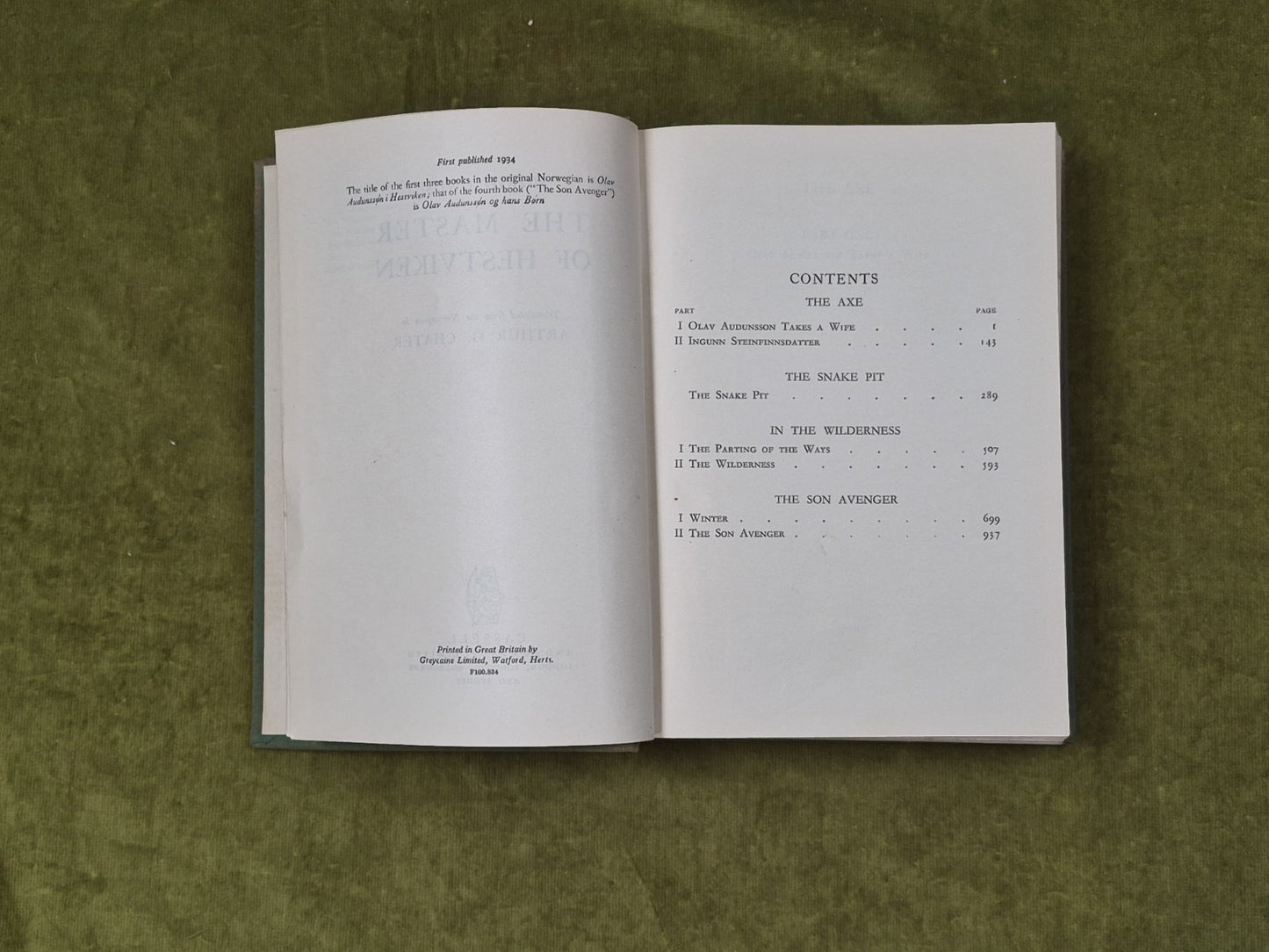 The Master Of Hestviken - Sigrid Undset 1934 Cassell HB4