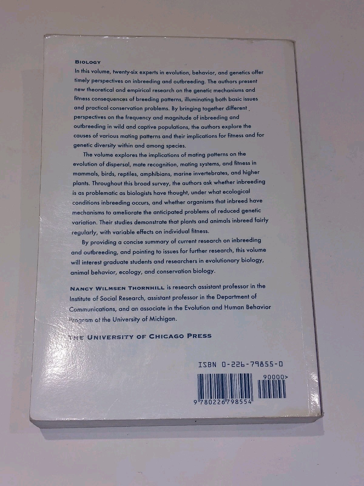 The Natural History of Inbreeding and Outbreeding By Nancy Thornhill (1993) Pb2