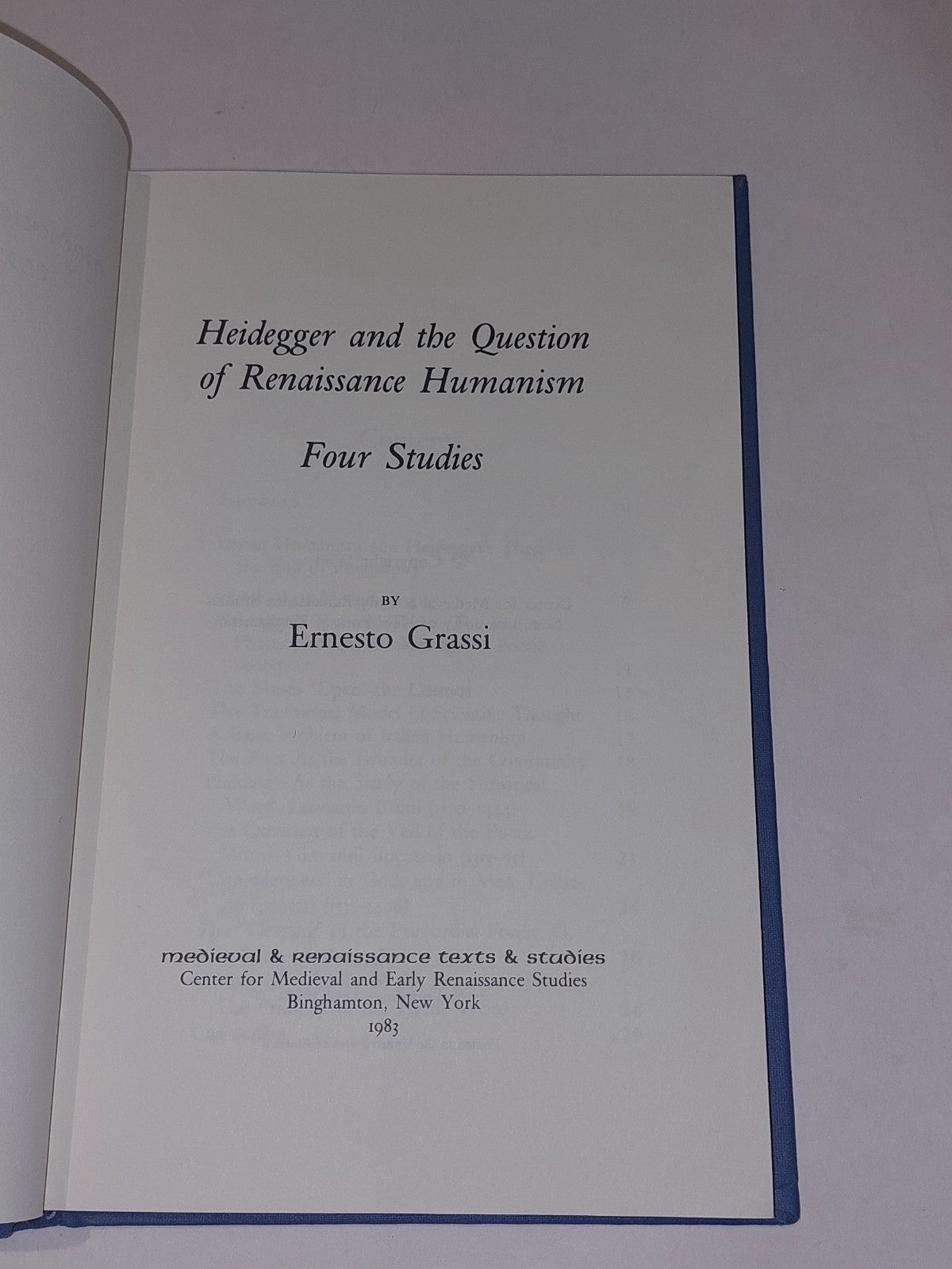 Heidegger And The Question Of Renaissance Humanism : Four Studies By Grassi 19882