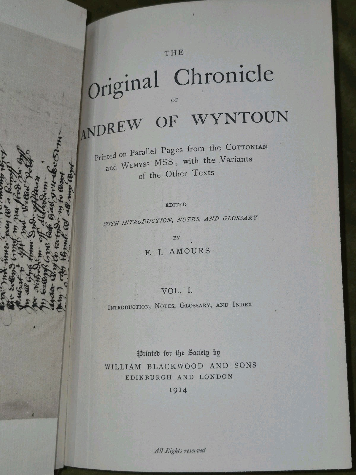 Original Chronicle of Andrew of Wyntoun Amours Scottish Text Vols I III V 4