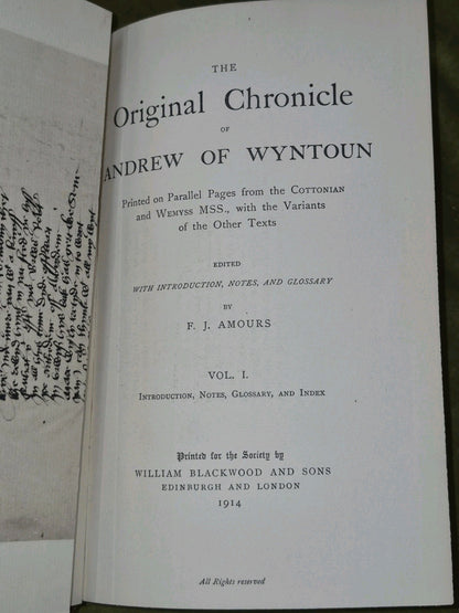Original Chronicle of Andrew of Wyntoun Amours Scottish Text Vols I III V 4