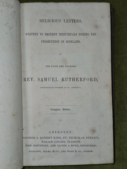 Samuel Rutherford Religious Letters Written During the Persecution Scotland3