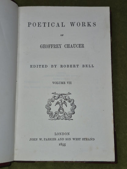 Poetical Works of Geoffrey Chaucer Robert Bell 1855 Set of 7 Books11