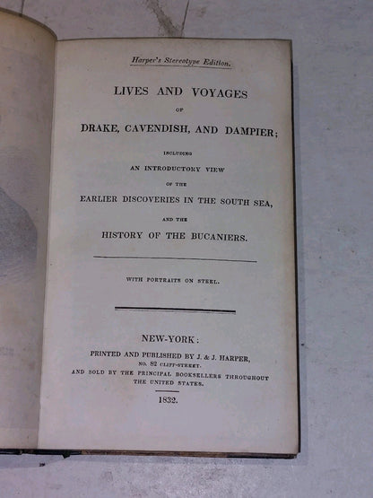 Lives & Voyages Of Drake, Cavendish & Dampier [J & J Harper, New York] (1832) Hb3