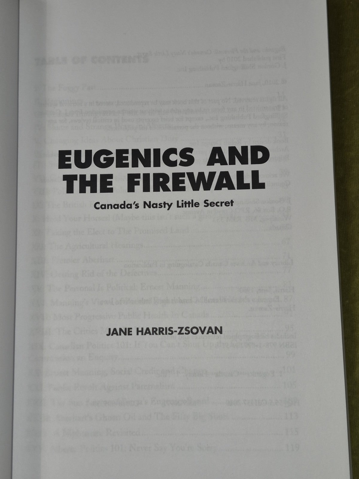 Eugenics and the Firewall Jane Harris-Szovan Canada's Nasty Little Secret 20102