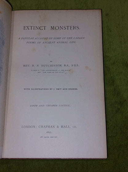 Extinct Monsters - Rev H N Hutchinson (1897) [Chapman & Hall] 5th Ed Hb Book5