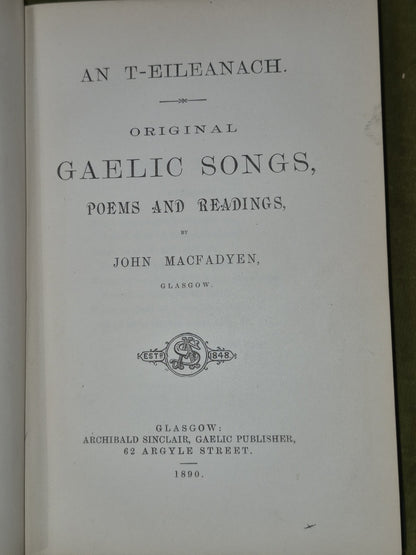 An T-Eileanach Gaelic Songs Poems and Readings John MacFadyen 1890 Sinclair4