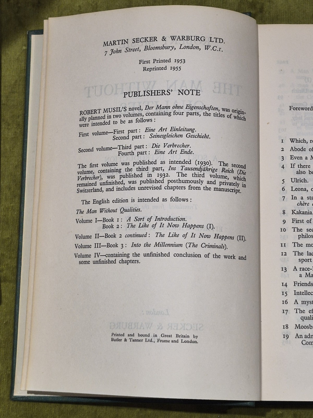 THE MAN WITHOUT QUALITIES BY ROBERT MUSIL 1954-1960 IN THREE VOLUMES4