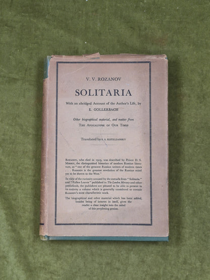SOLITARIA - V. V. Rozanov , Wishart 1927 1st English Ed HB DJ0