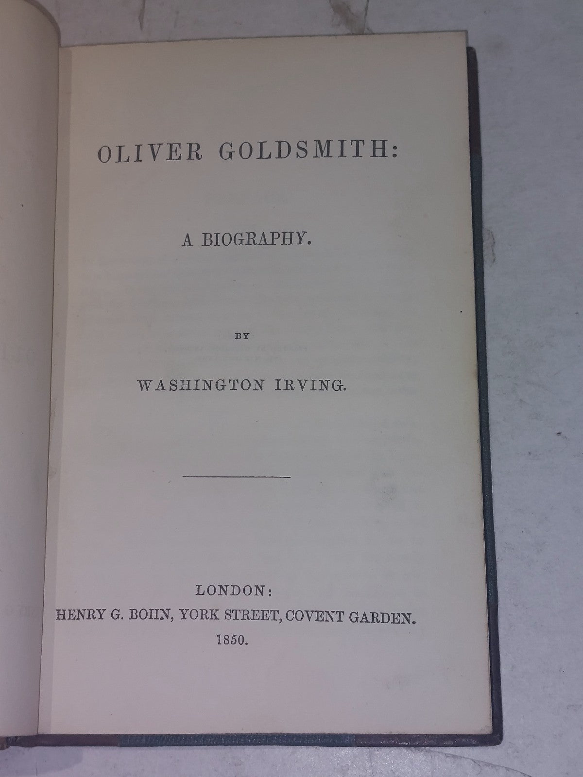 Oliver Goldsmith A Biography by Washington Irving 1850 Quarter Leather Hb3