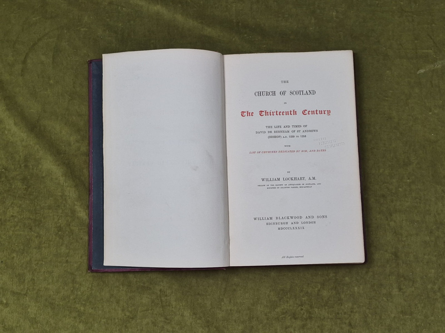 The Church of Scotland in the Thirteenth Century - William Lockhart 1889 1st HB3