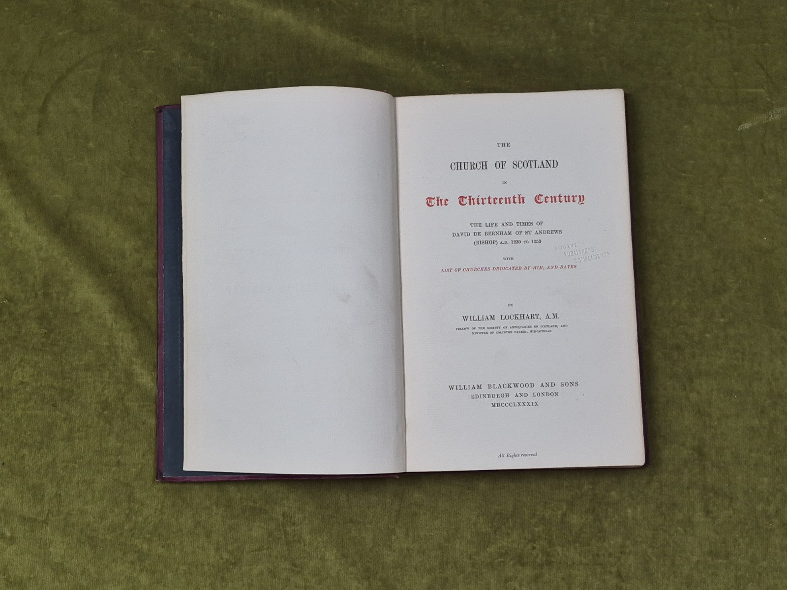 The Church of Scotland in the Thirteenth Century - William Lockhart 1889 1st HB3