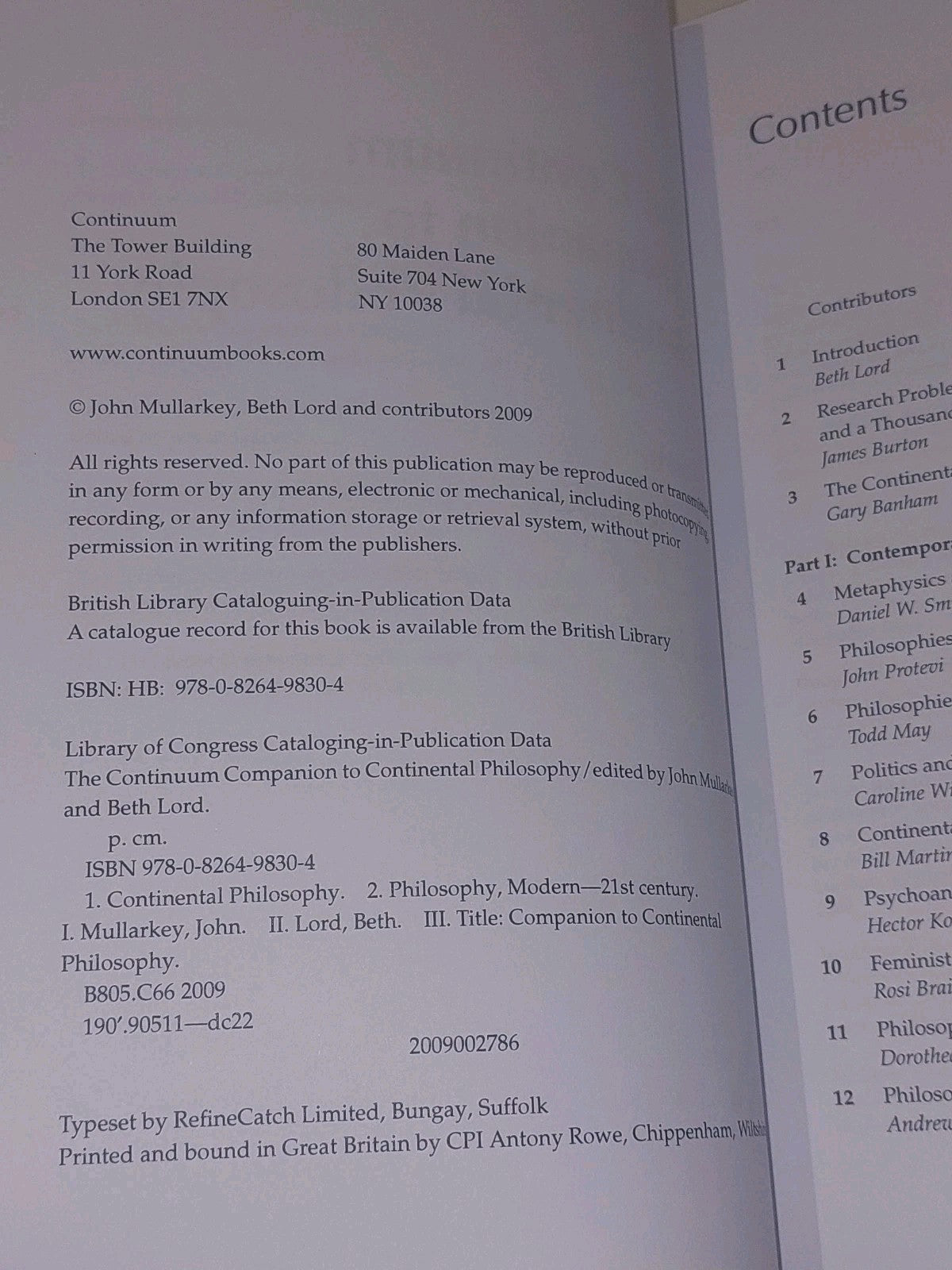 Continuum Companion to Continental Philosophy - Mullarkey & Lord (2009) Hb 5