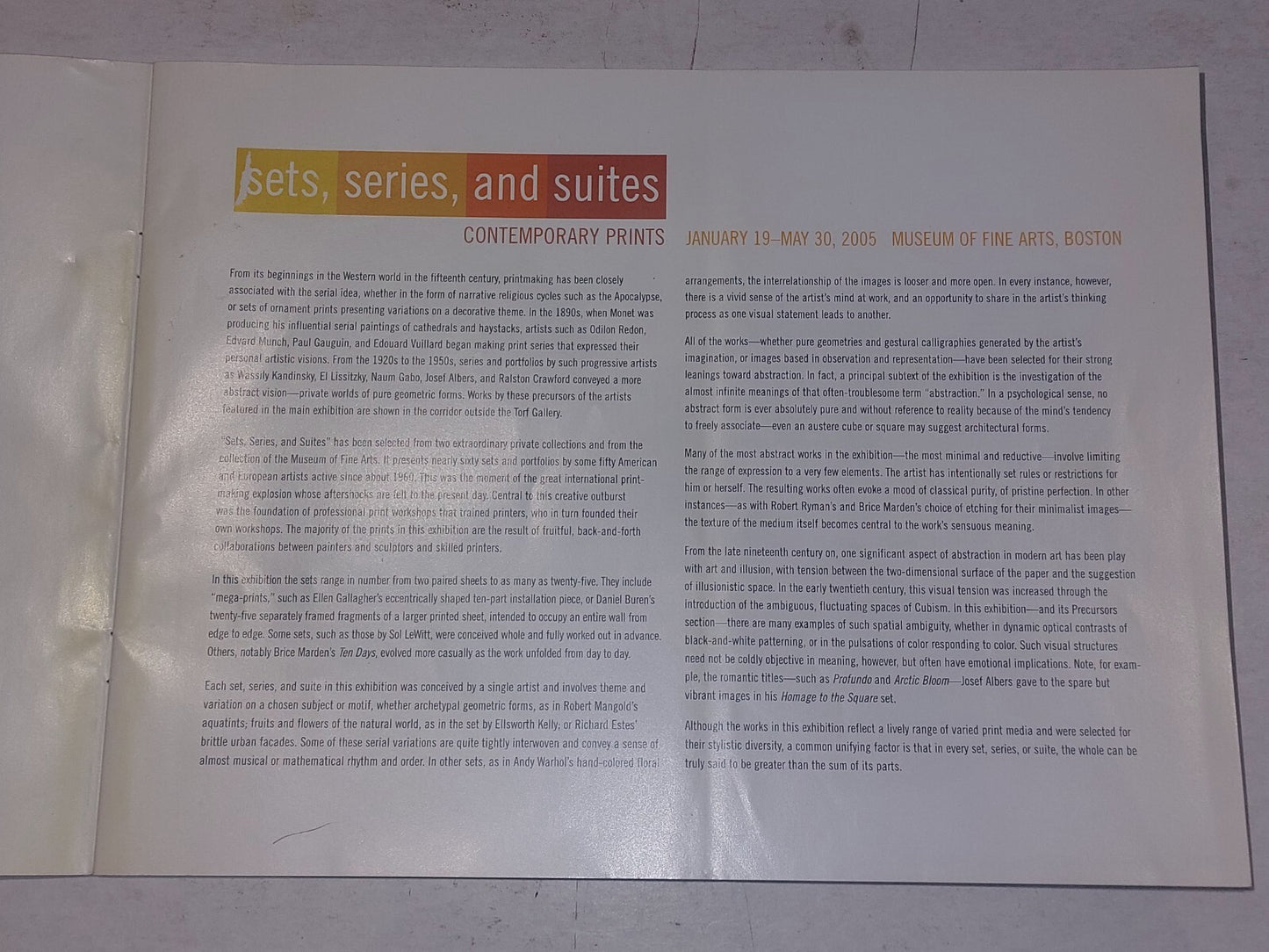 Sets, Series, and Suites. Exhibition Catalogue, Museum Of Fine Art, Boston, 20052