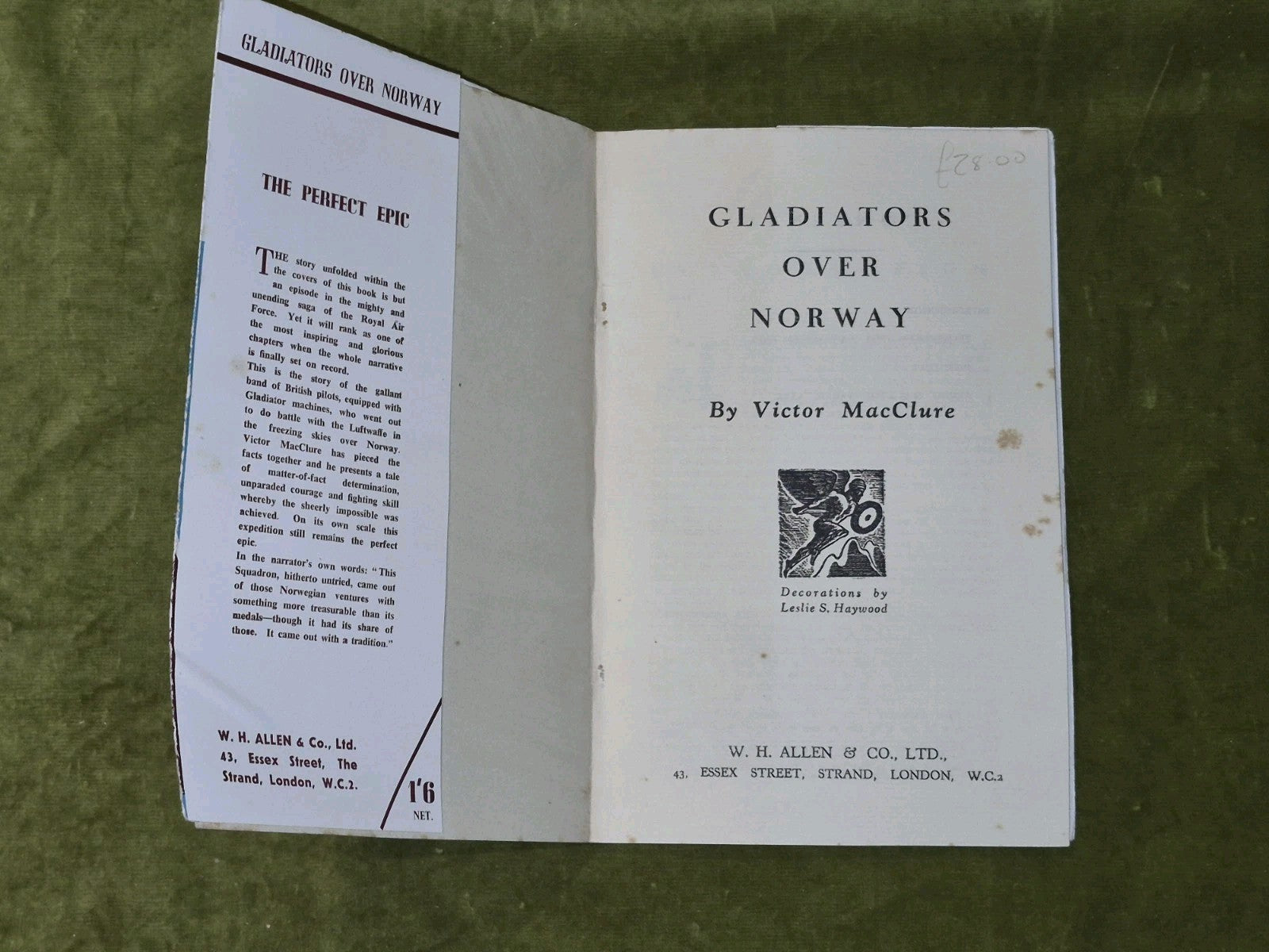 GLADIATORS OVER NORWAY by VICTOR MacCLURE 1st Edition 1942 VG3