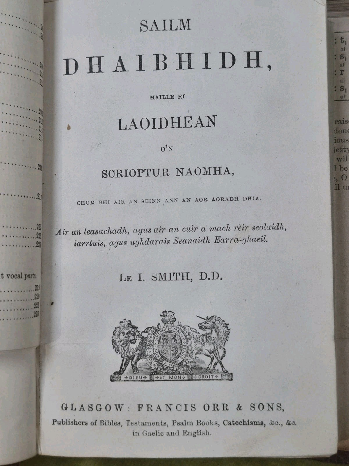 Sailm Dhaibhidh Maille Ri Laoidhean O'n Scrioptur Naomha Smith Gaelic Psalms7