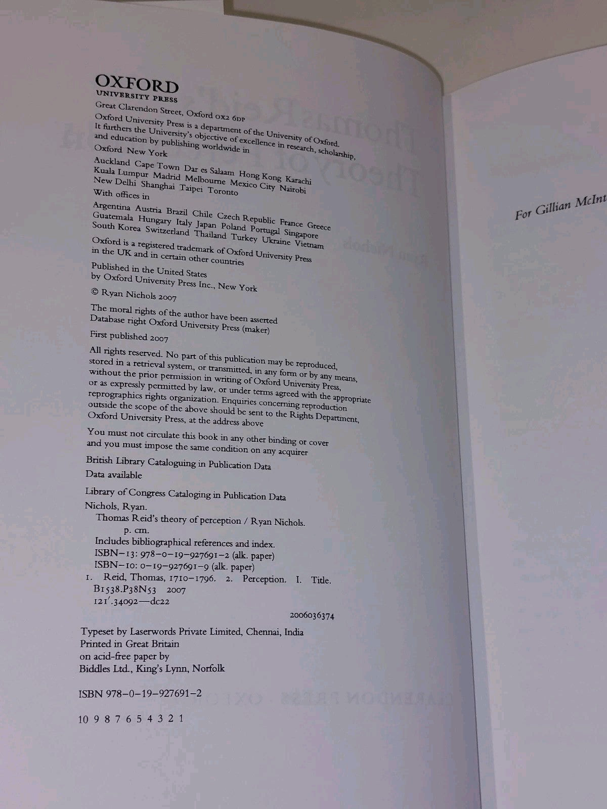 Thomas Reid's Theory of Perception by Ryan Nichols Oxford 1st Ed 2007 Hb Book4