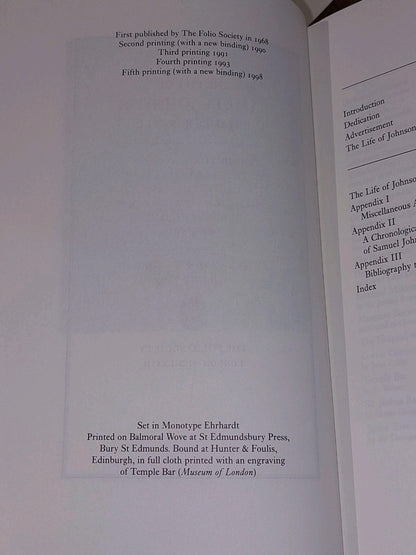 Boswell, Life of Samuel Johnson, 2 vols, Folio Society, 5th print 199810