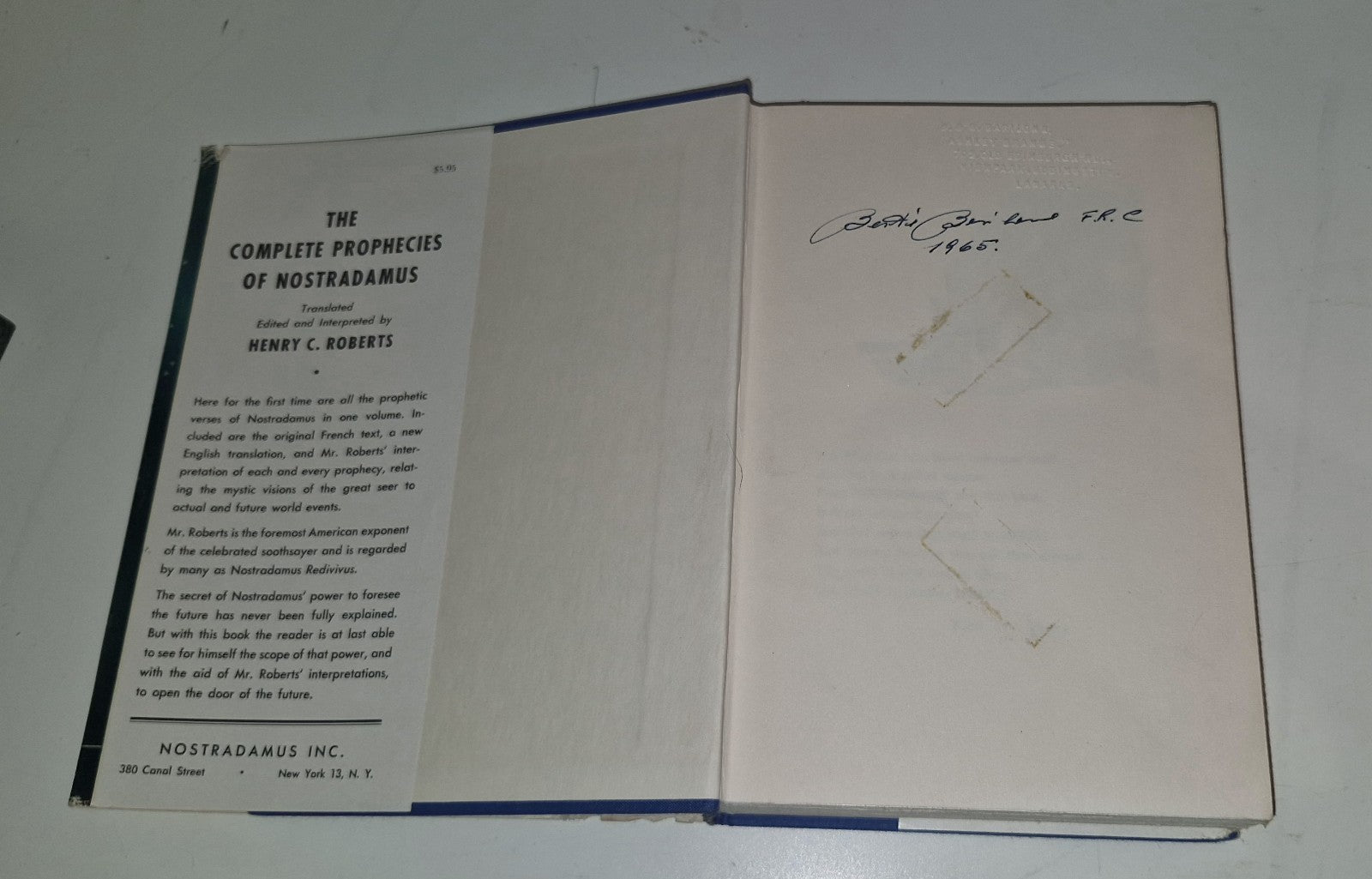 The Complete Prophecies of Nostradamus by Henry C Roberts HC DJ 1964 1st Ed. 5