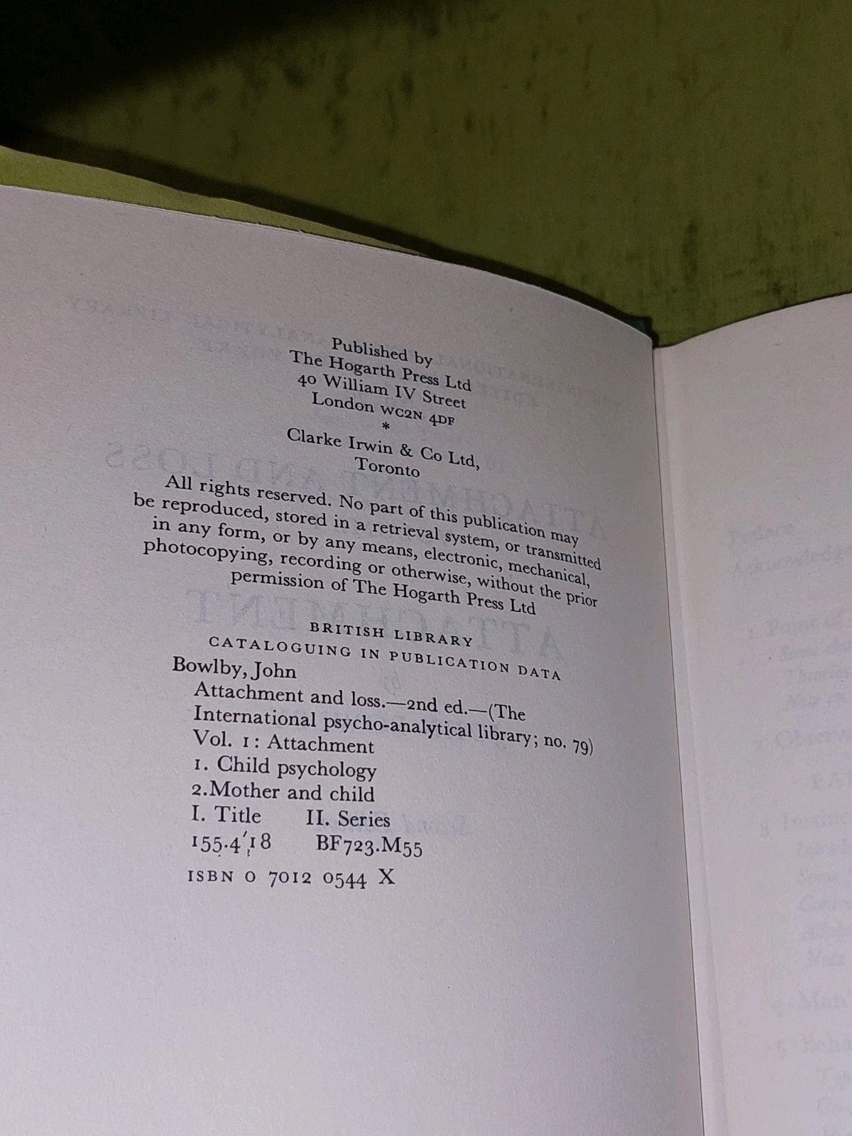 Attachment and Loss Vol. 1 [No. 79] John Bowlby 2nd Ed 1982 Hb Book6