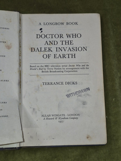 Doctor Who And the Dalek Invasion of Earth Hardback First Edition Terrance Dicks9
