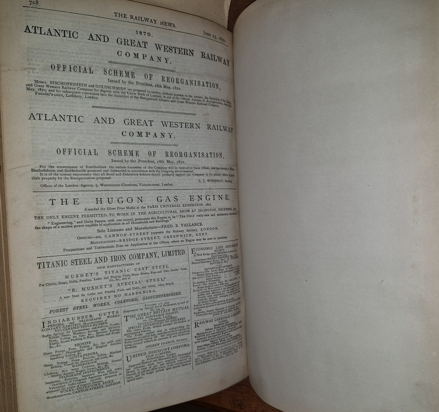 The Railway News For Year 1870 Large Leather-bound Summary Of Statistics & News 12