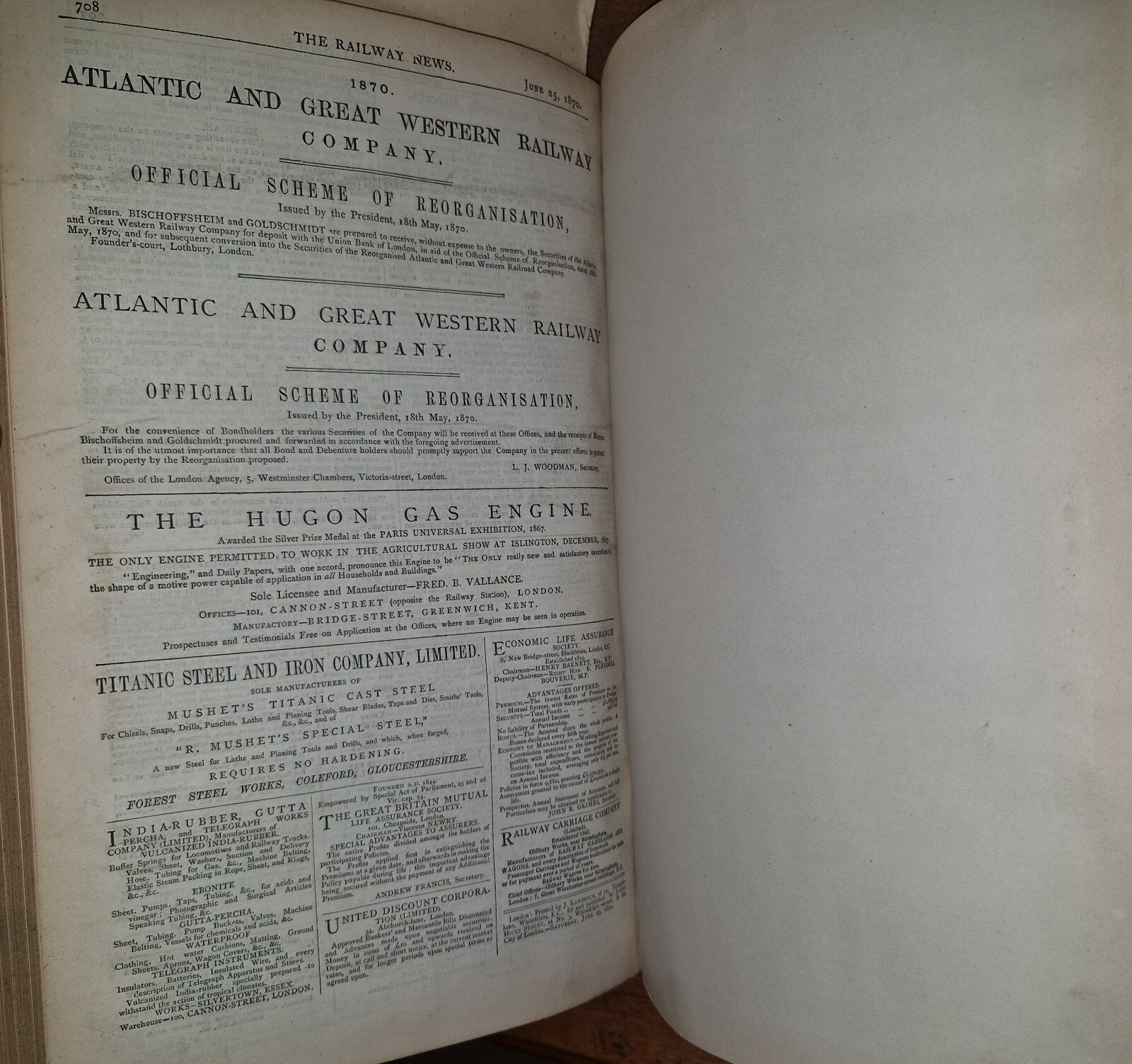 The Railway News For Year 1870 Large Leather-bound Summary Of Statistics & News 12