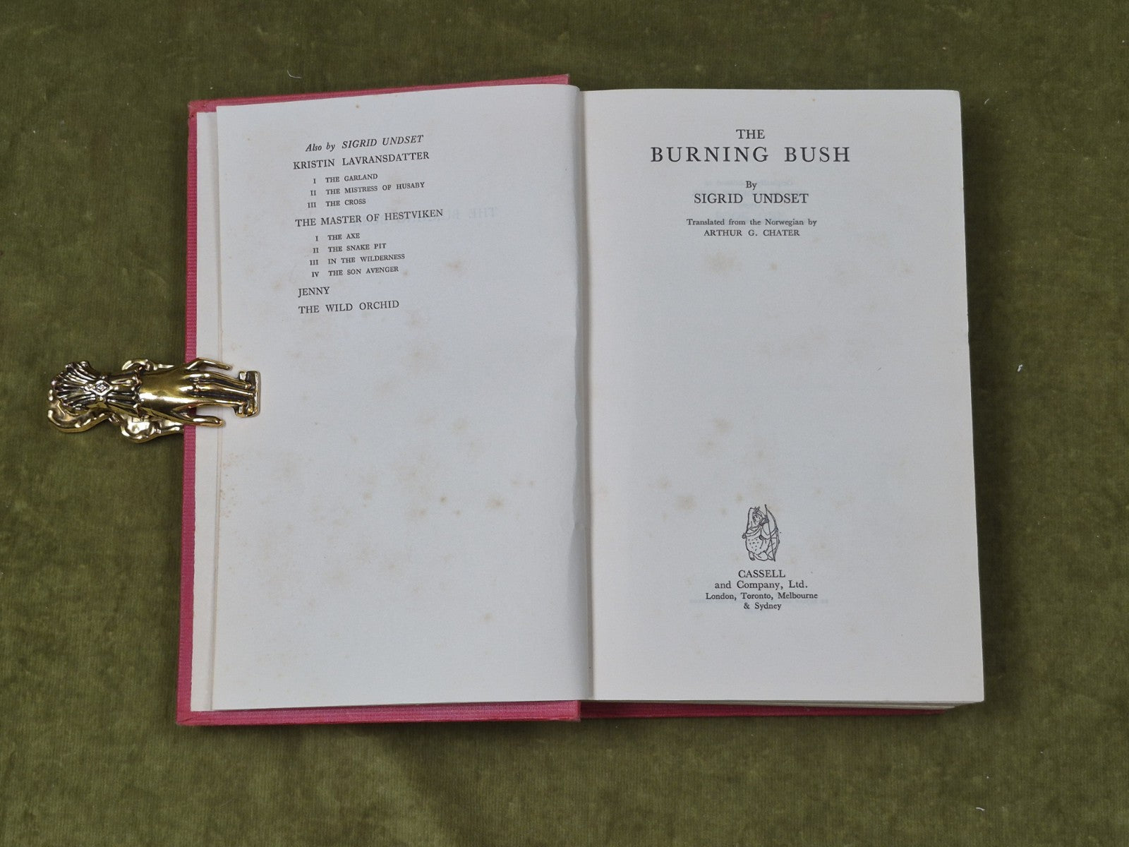 The Burning Bush by Sigrid Undset , Cassell 1st English 1932 HB4