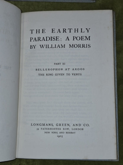 The Earthly Paradise William Morris (5 6 7 8 9 11) 7 of Twelve Volumes 19053