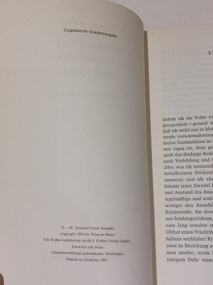 Confessions of Felix Krull By Thomas Mann. 1967 1st Ed In Germany5