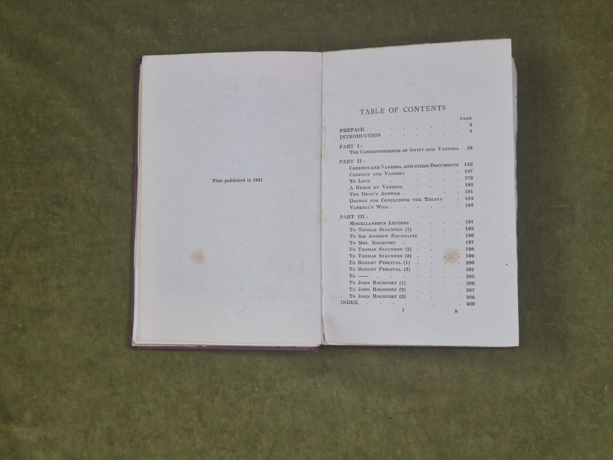 Vanessa and Her Correspondence with Jonathan Swift , Selwyn & Blount 1921 HB5