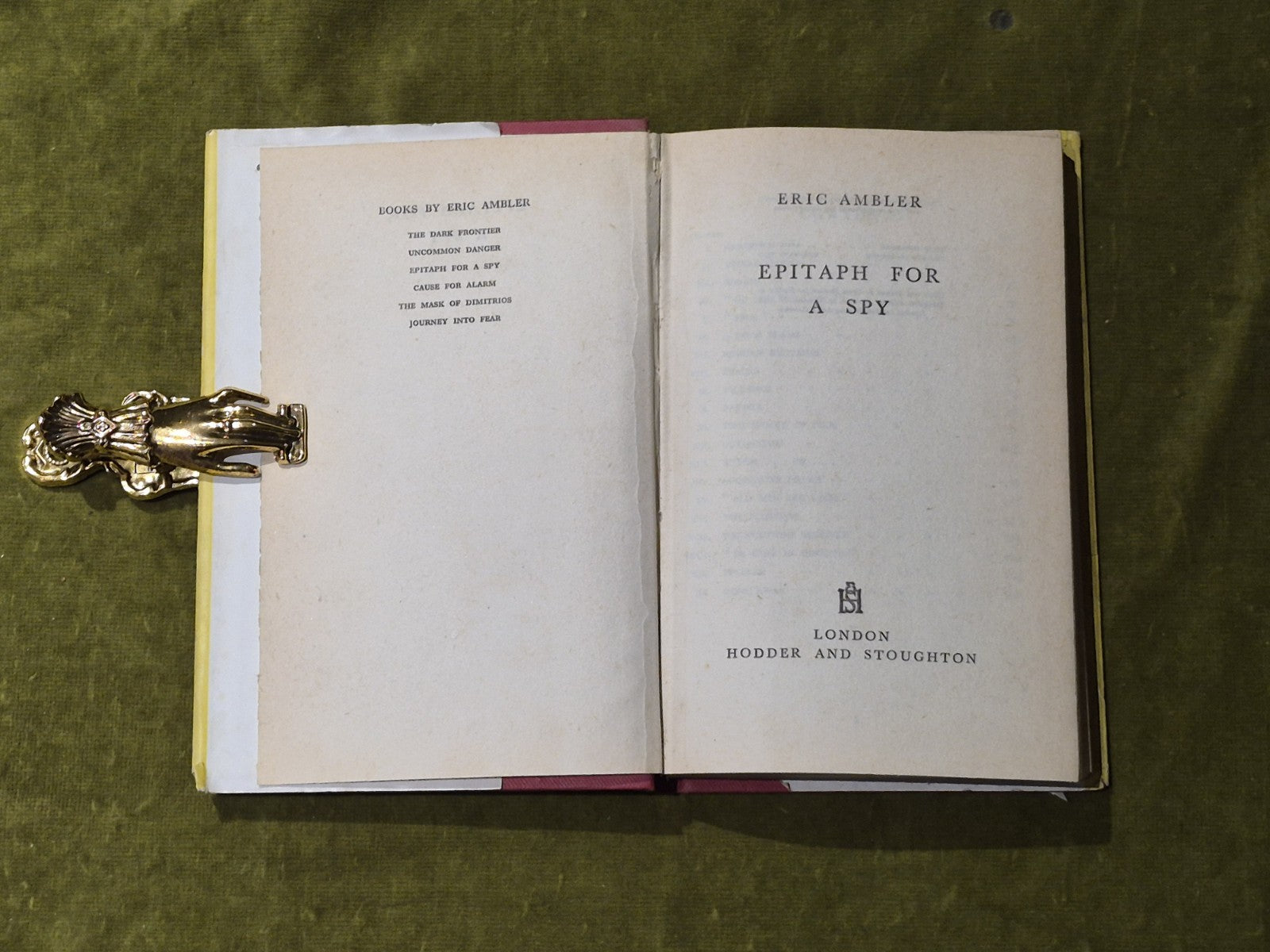 Epitaph for a Spy - Eric Ambler , Hodder & Stoughton 7th 1950 HB DJ3