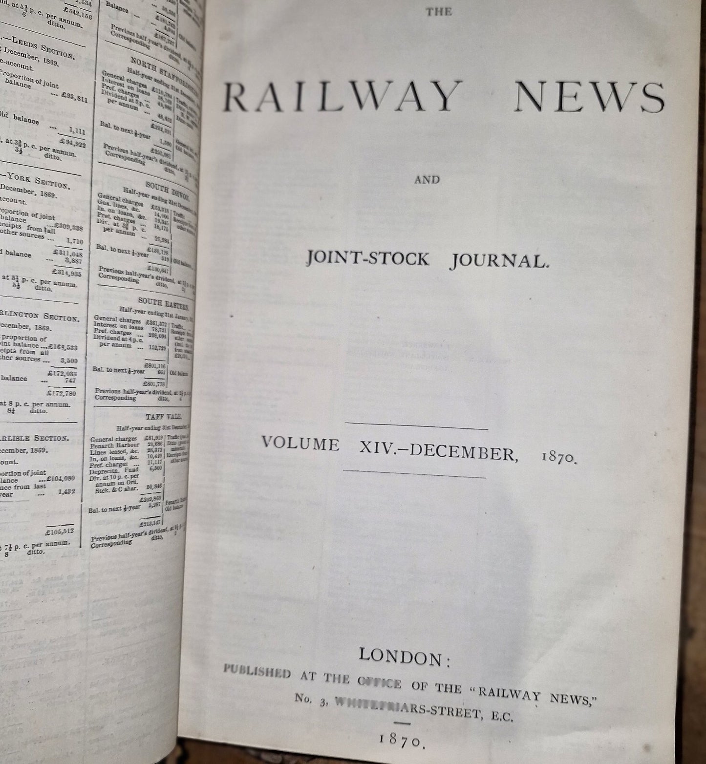 The Railway News For Year 1870 Large Leather-bound Summary Of Statistics & News 6