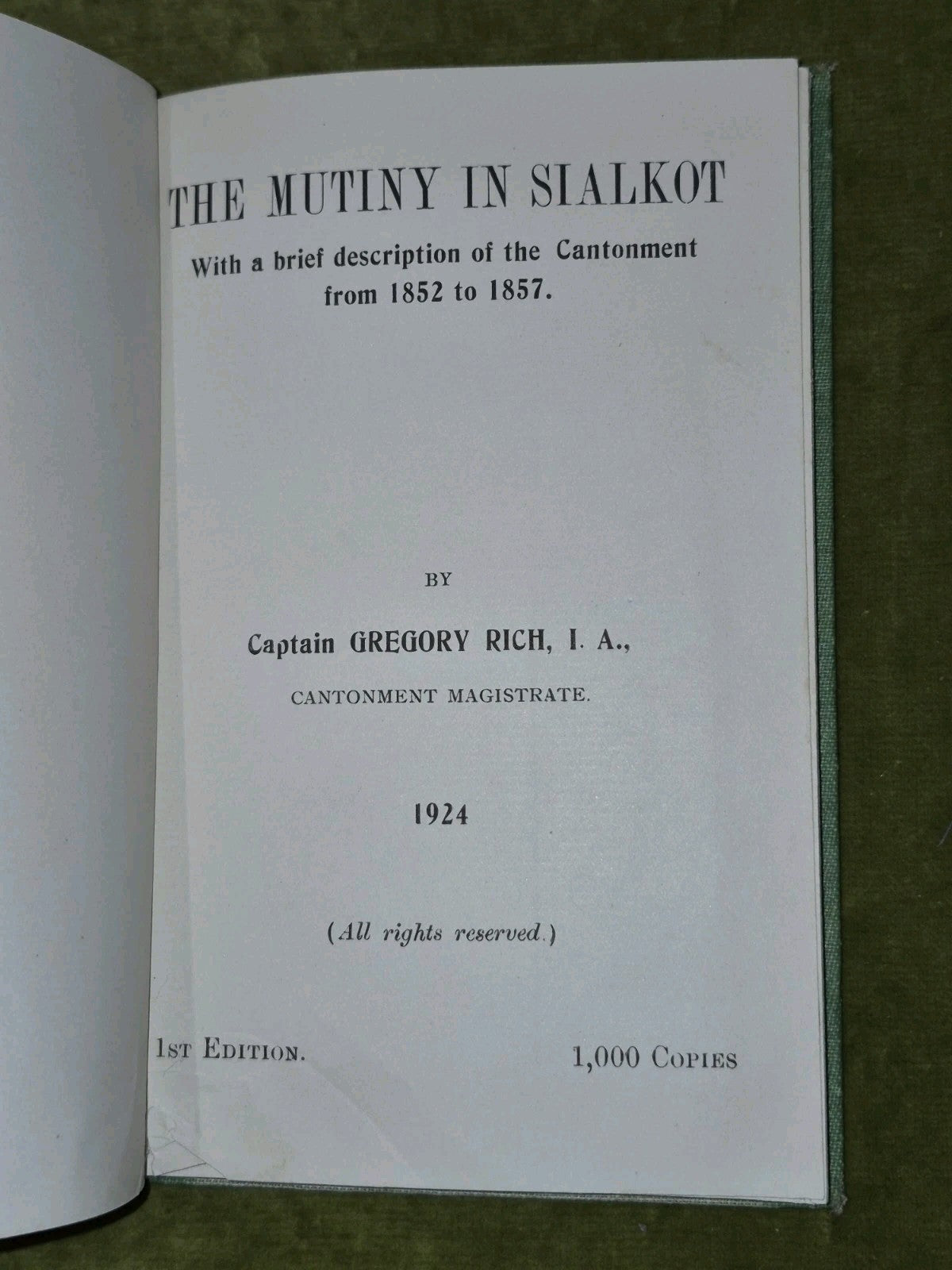 The Mutiny in Sialkot (1924) Captain Gregory Rich Limited 1st Edition3