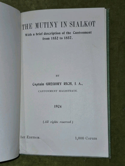 The Mutiny in Sialkot (1924) Captain Gregory Rich Limited 1st Edition3