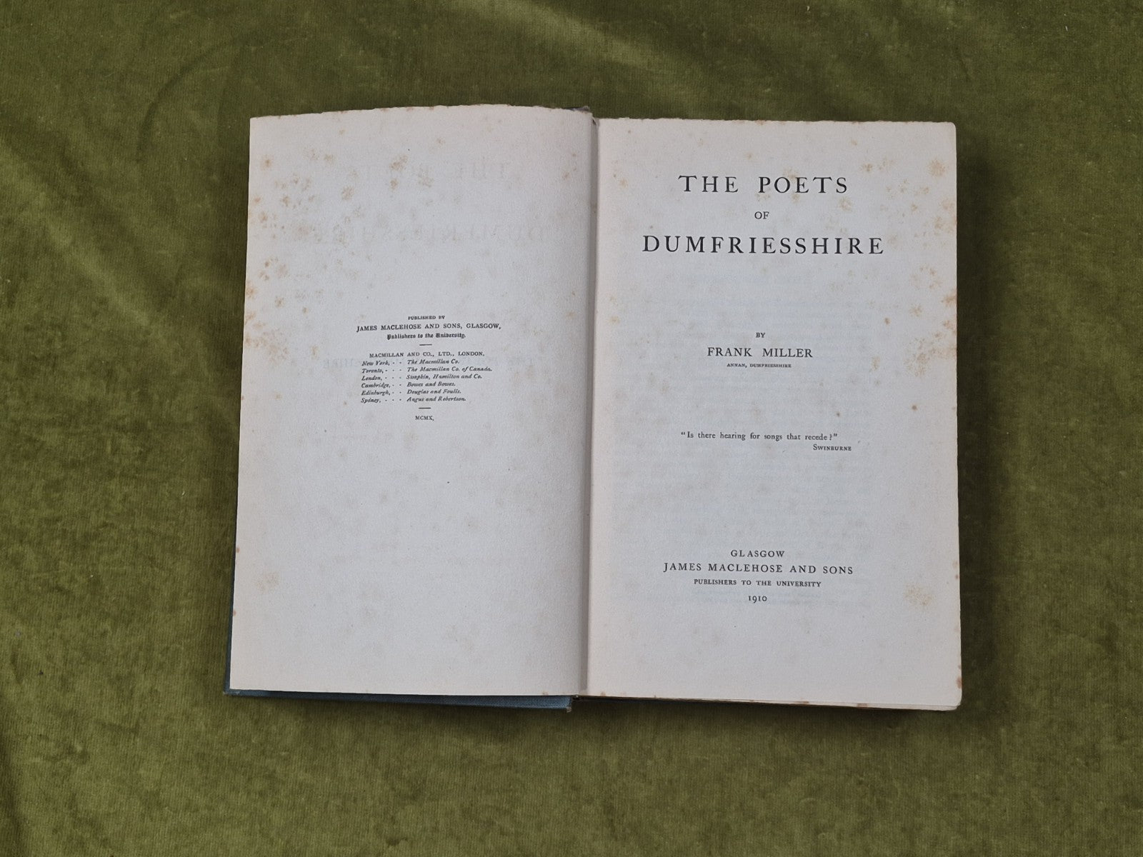 The Poets of Dumfriesshire by Frank Miller , Maclehose 1910 HB4