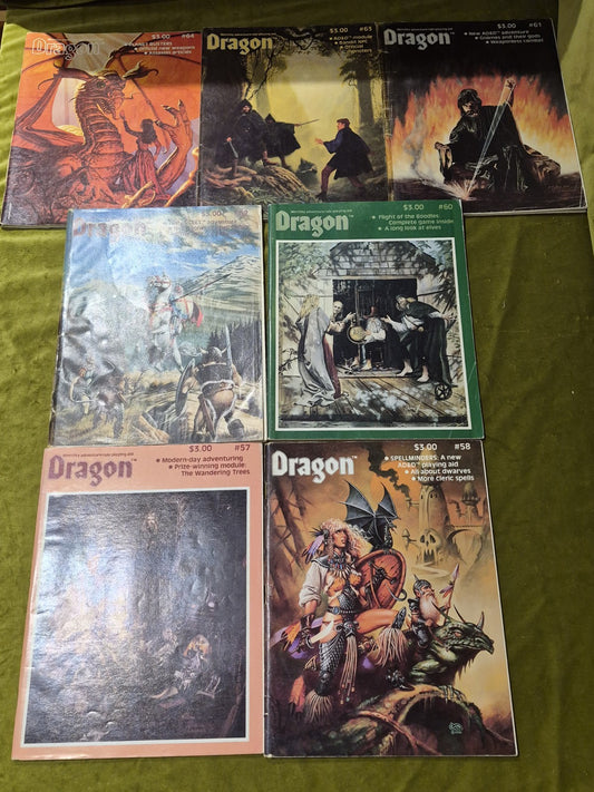 Lot Of 7 Dragon Magazines: Issues 57, 58, 60, 61, 62, 63, 640