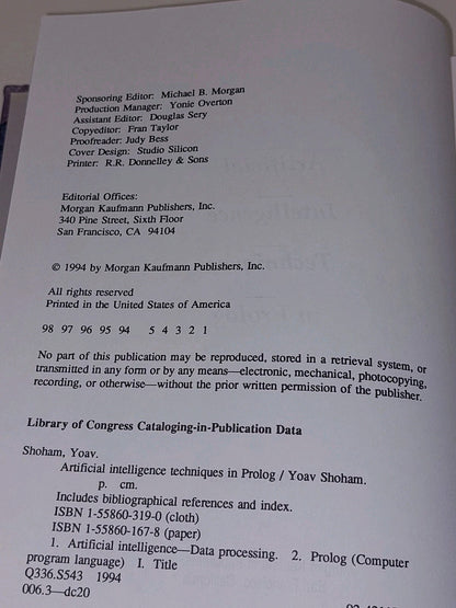 Artificial Intelligence Techniques In Prolog By Yoav Shoham (1994) Hb Book6