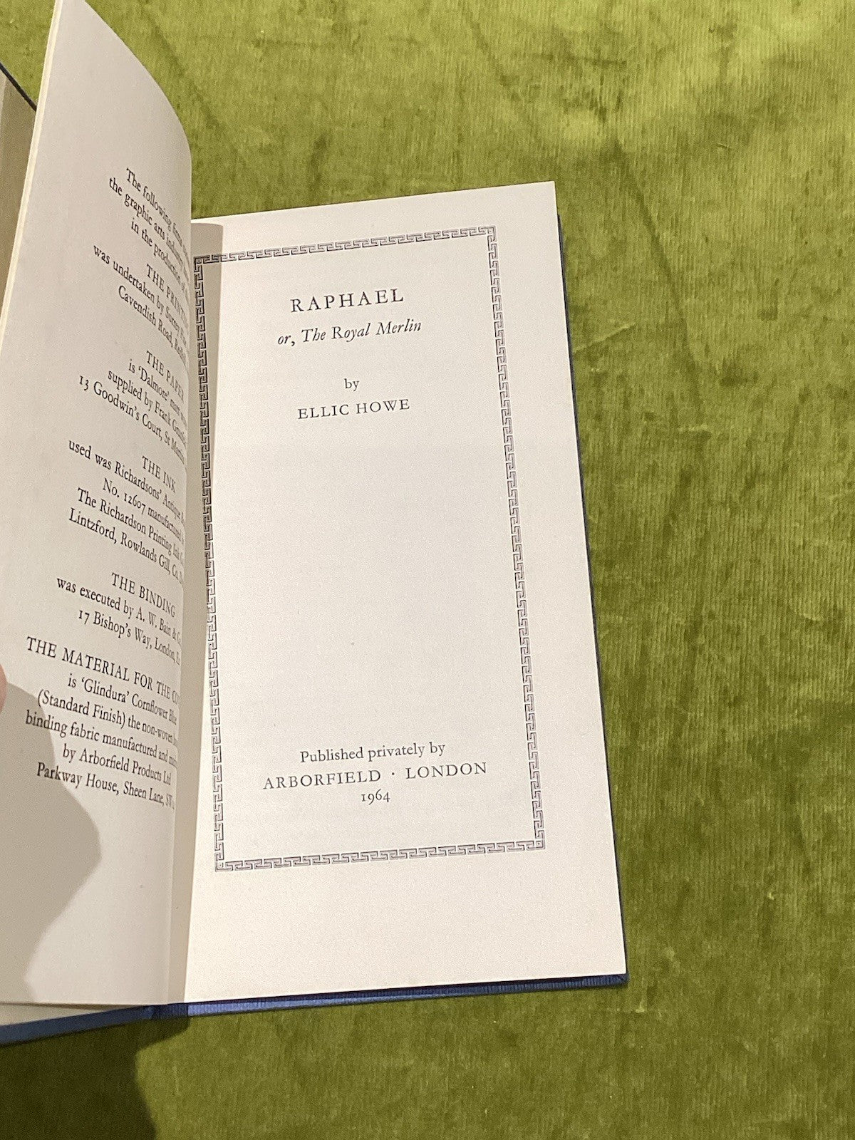 Raphael, or The Royal Merlin by Ellic Howe Book 1964 [Arborfield] 1st Ed Hb3