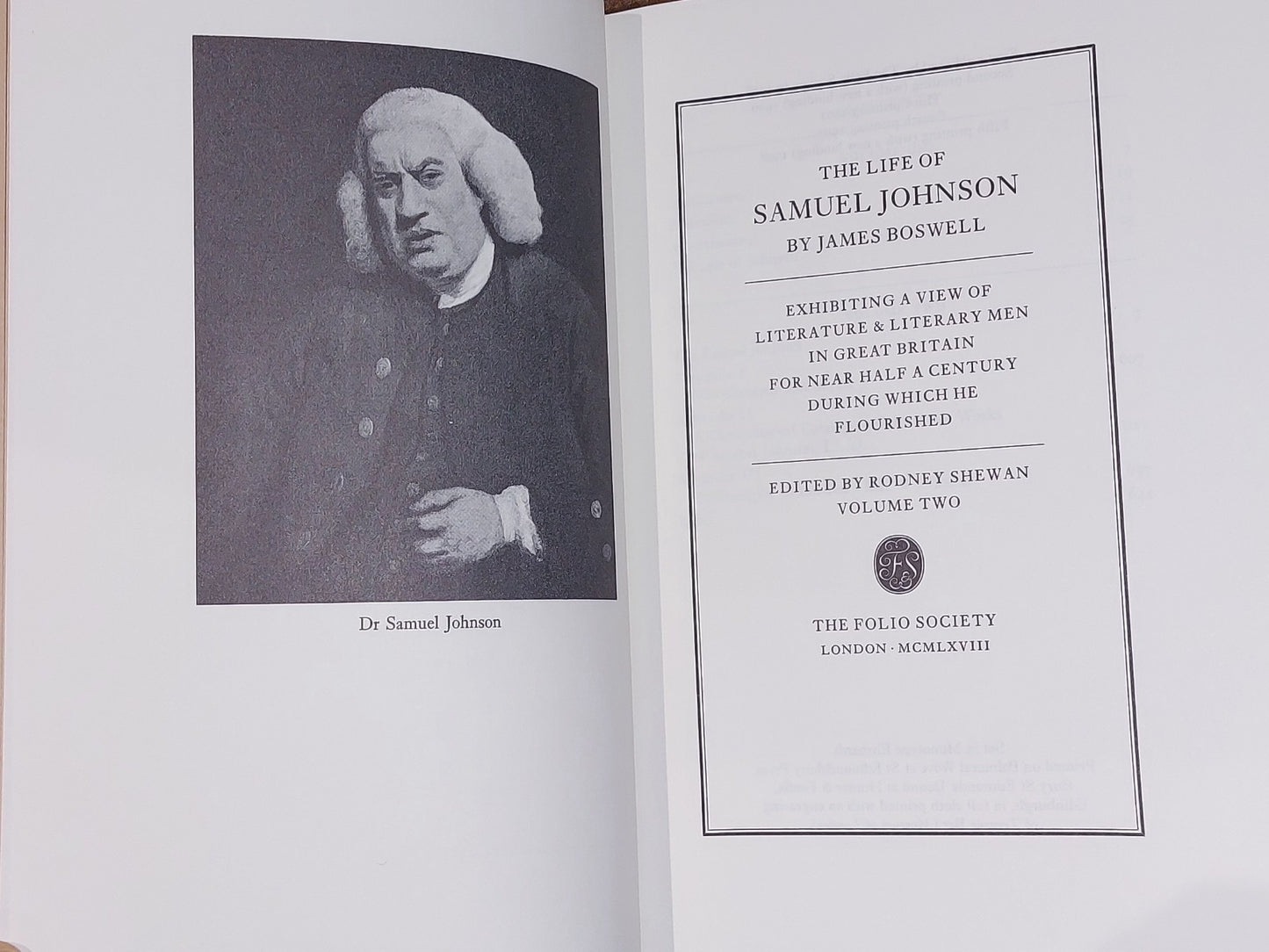 Boswell, Life of Samuel Johnson, 2 vols, Folio Society, 5th print 19989