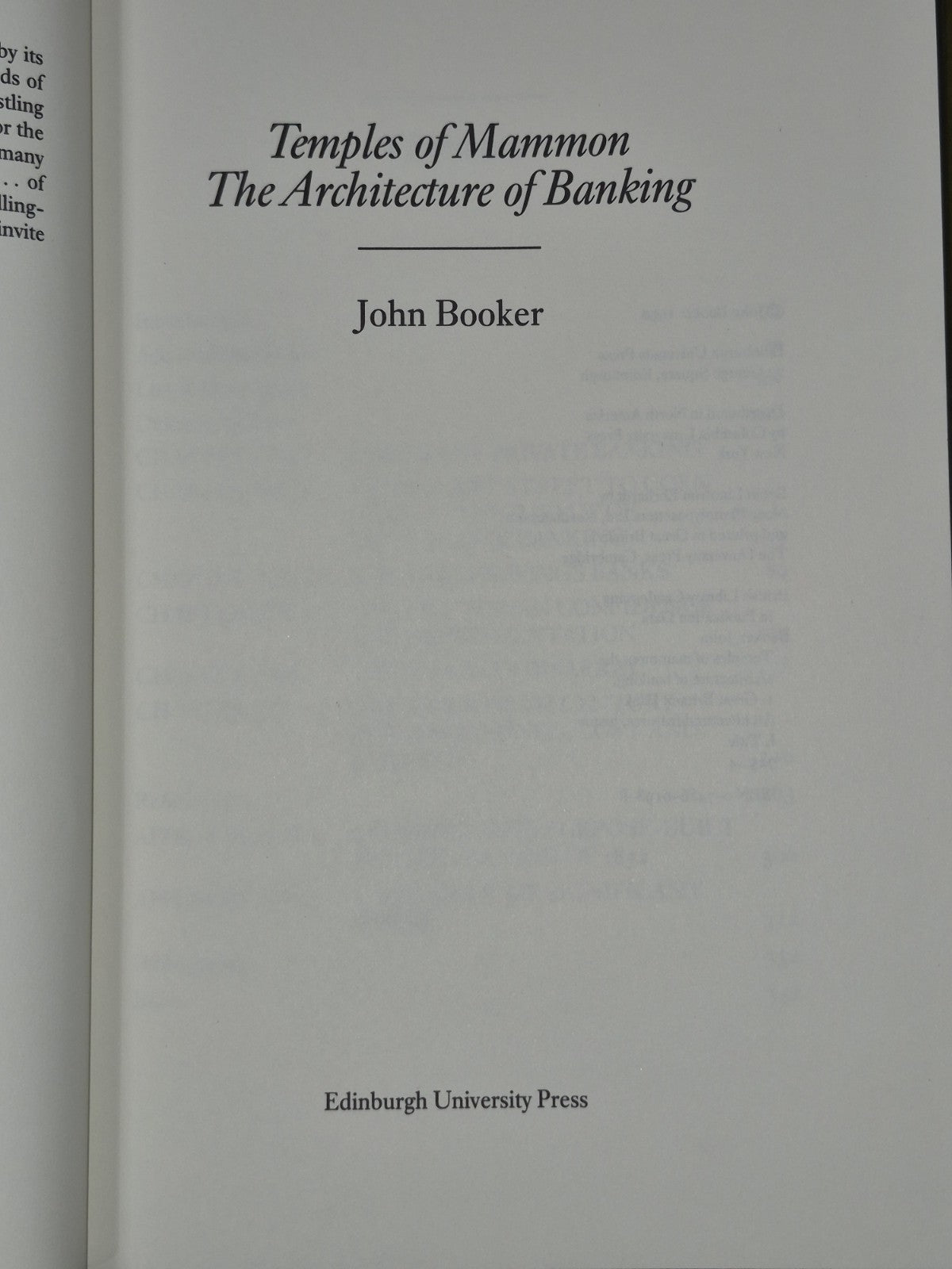 Temples of Mammon: Architecture of Banking John Booker1 19904