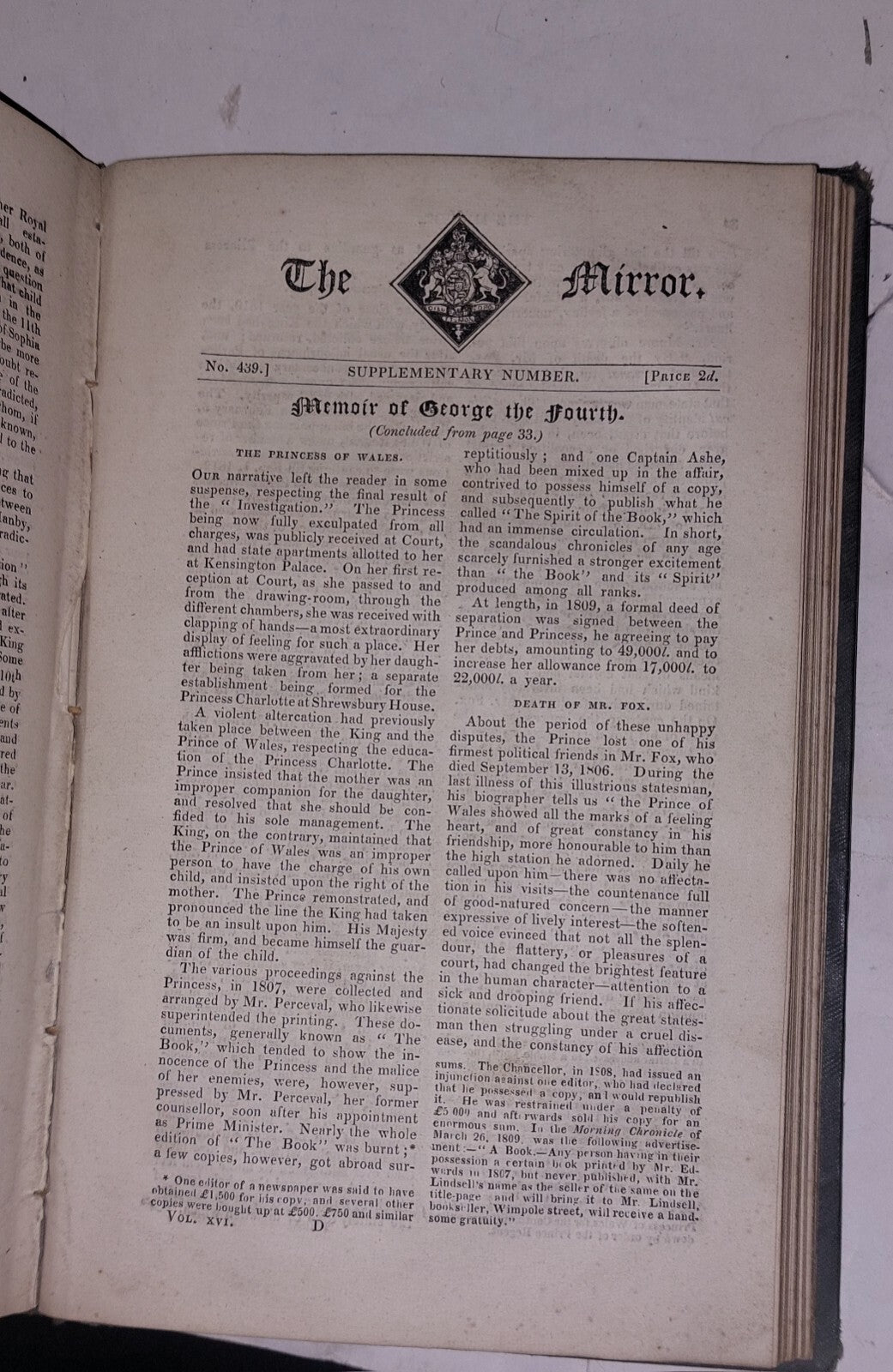 The Mirror Of Literature, Amusement And ... Vol XI 1828, King George IV Death17