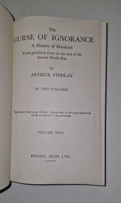 The Curse of Ignorance: Volume Two (Arthur Findlay - 1963) HB.DJ. Psychic Press4