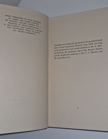 Murder in the Cathedral  T.S. Eliot  First UK edition / First printing 19353