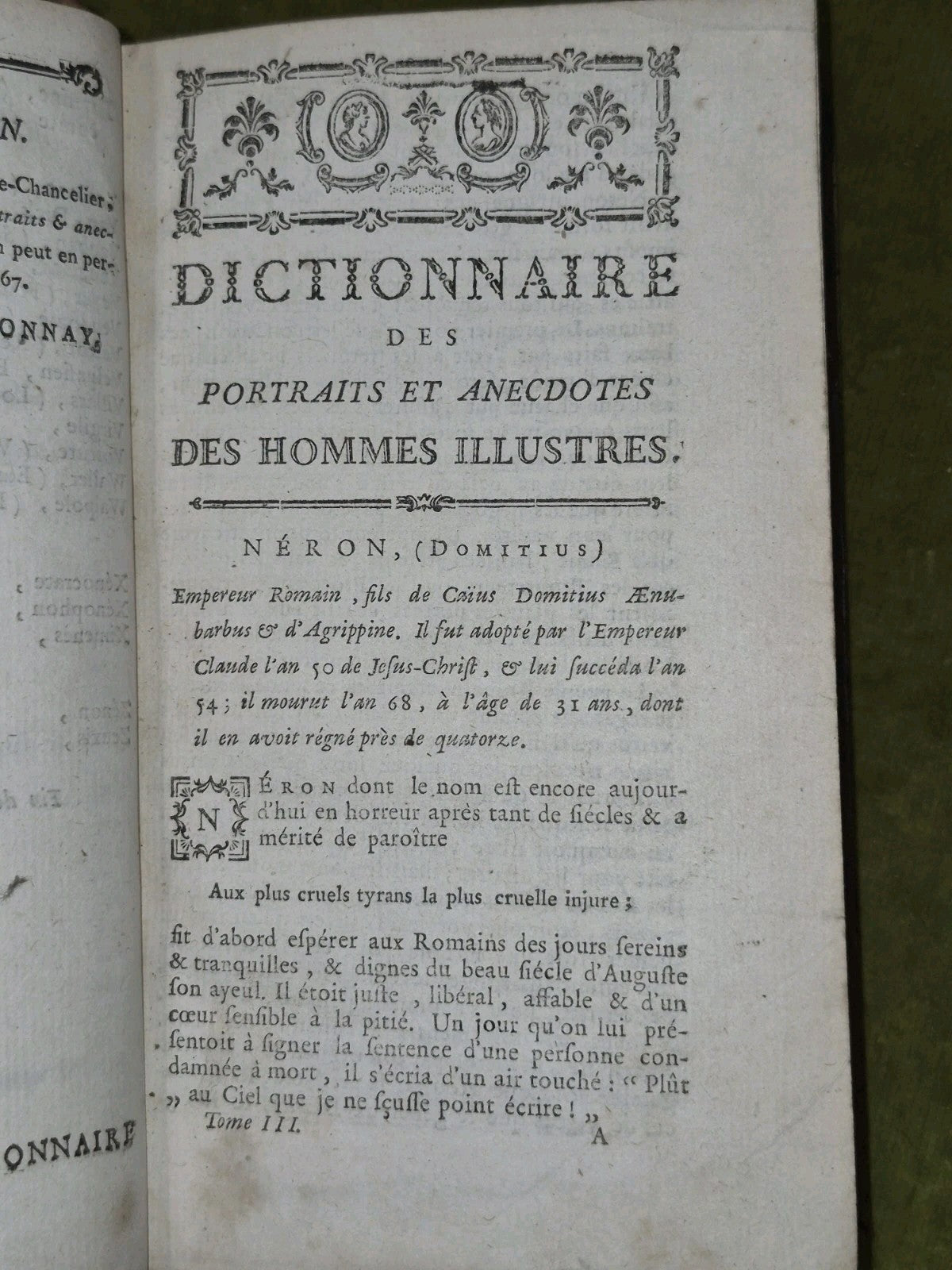 Dictionnaire Des Portraits et Acecdotes Des Hommes Illustres 1767 One Volume4