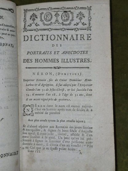 Dictionnaire Des Portraits et Acecdotes Des Hommes Illustres 1767 One Volume4
