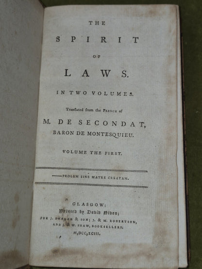 The Spirit of Laws Complete Set Vol 1 and 2 1793 Glasgow David Niven8