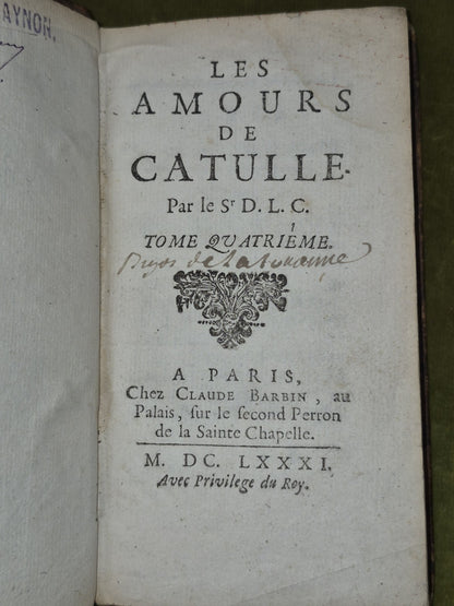 Les Amours De Catulle 1681 Tome Quatrieme Claude Barbin Paris5