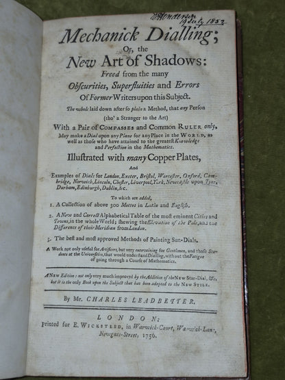 Scarce MECHANICK DIALLING NEW ART OF SHADOWS 12 fold out plates  Leadbetter 175616